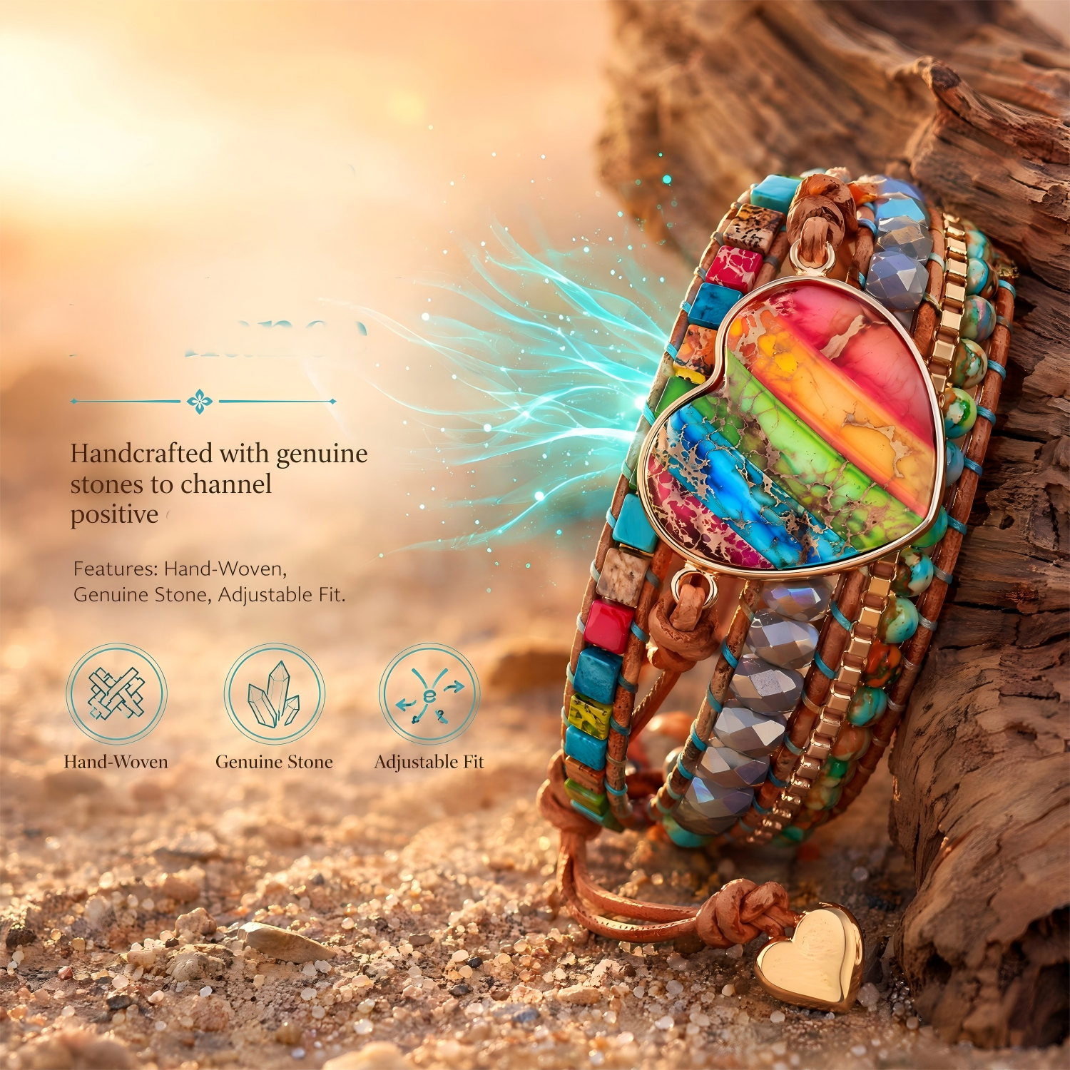 Handmade Rainbow Heart Wrap Bracelet
