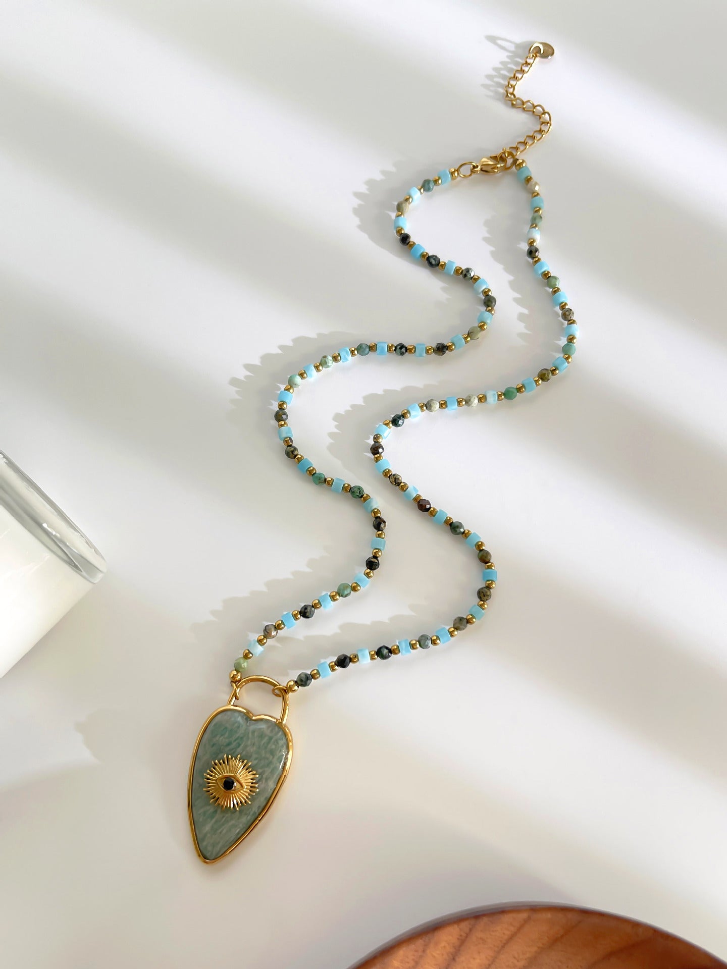 Natural Amazonite Evil Eye Pendant Necklace
