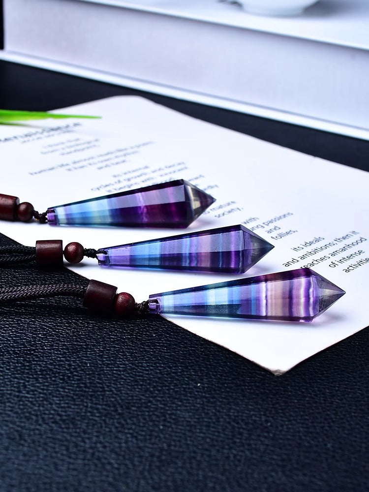 Natural rainbow fluorite double terminated crystal pendant necklace