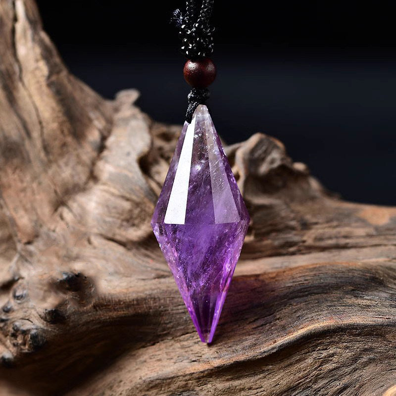 Natural Amethyst 12-Faceted Double Point Crystal Pendant