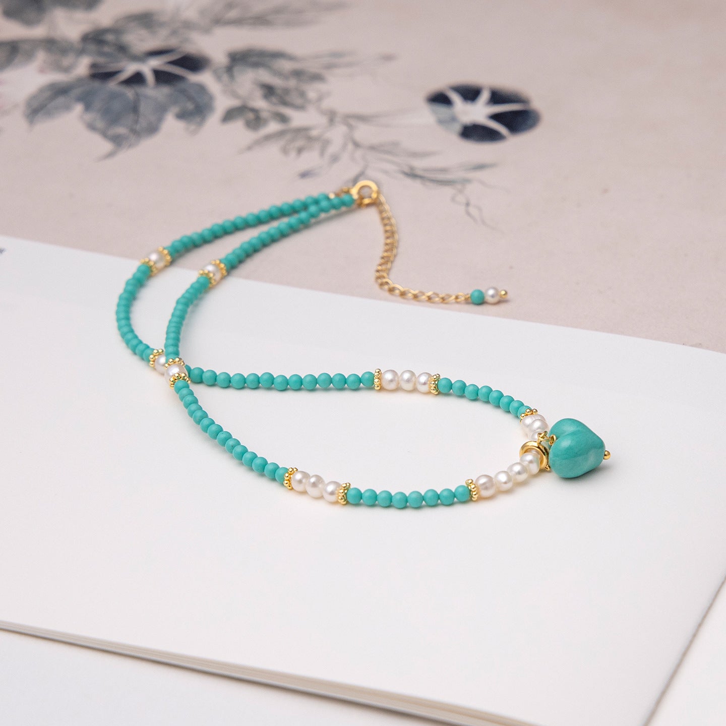Heart Turquoise and Freshwater Pearl Necklace for Women