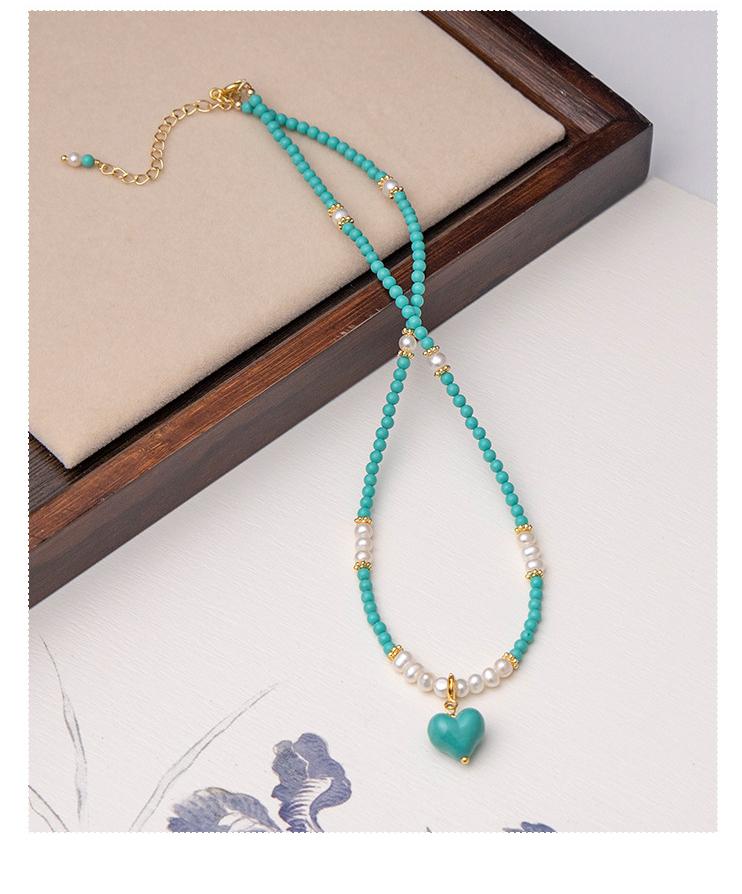 Heart Turquoise and Freshwater Pearl Necklace for Women