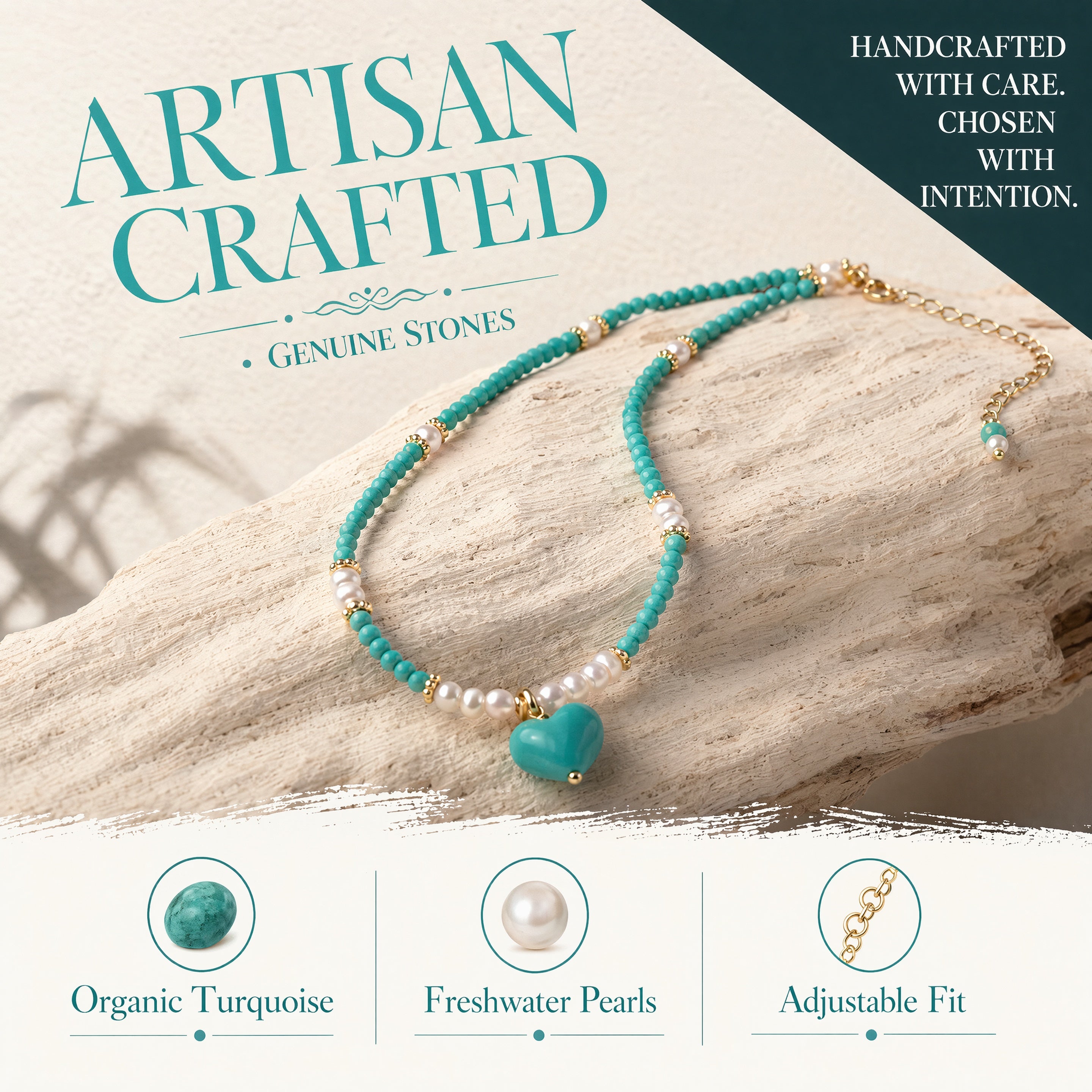 Heart Turquoise and Freshwater Pearl Necklace for Women