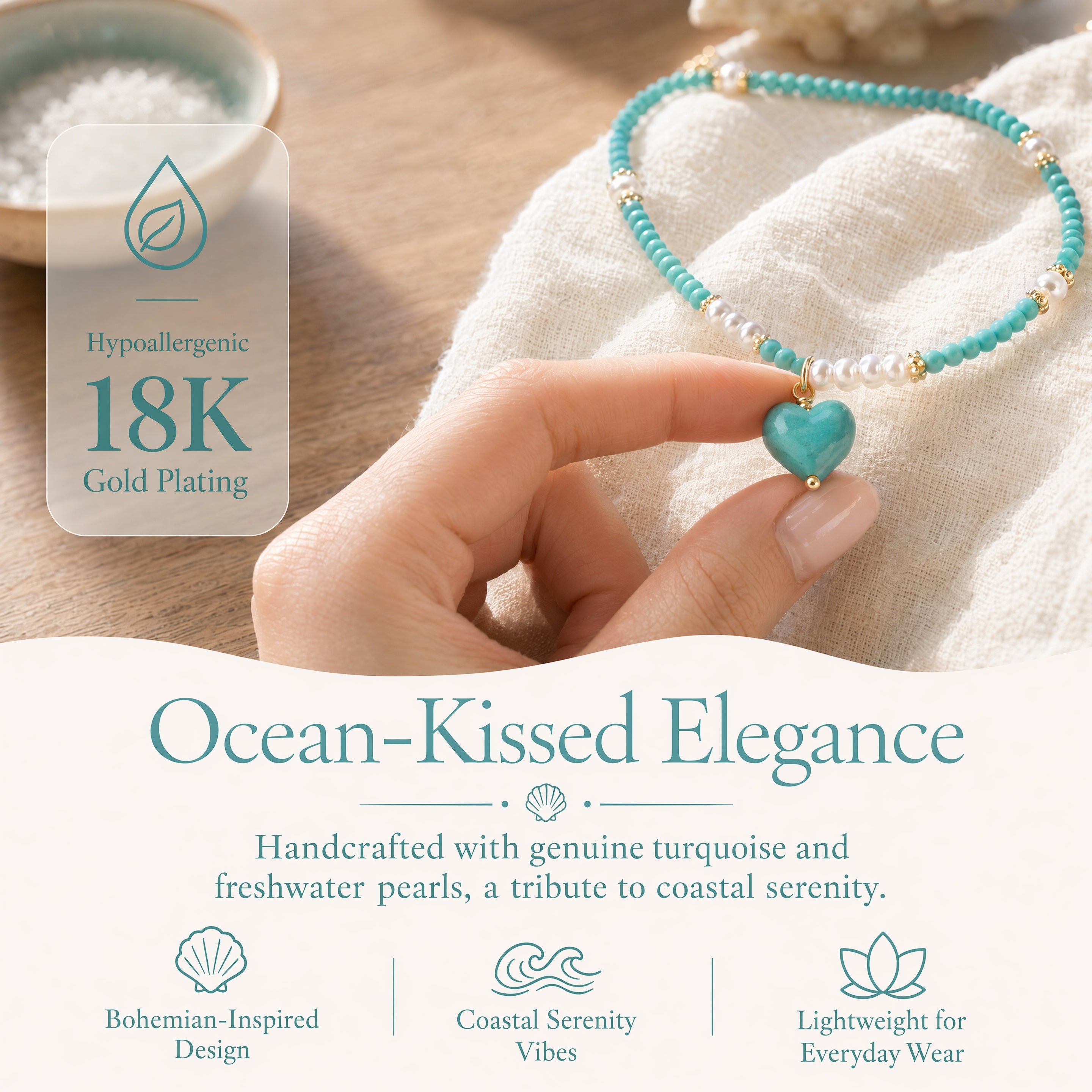 Heart Turquoise and Freshwater Pearl Necklace for Women