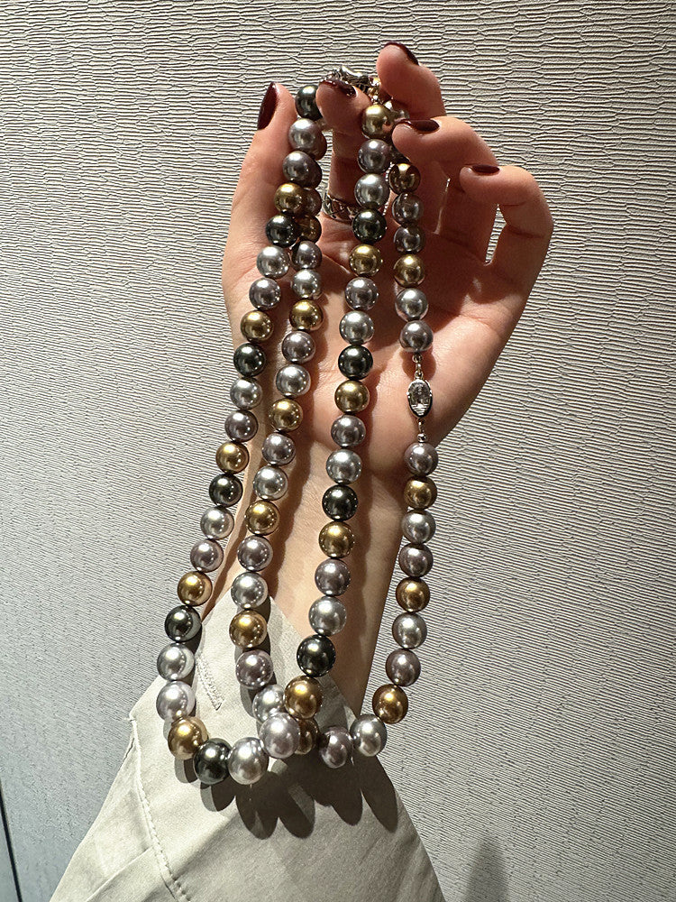 Aurora Tahitian Morandi Artificial Crystal Pearl Necklace