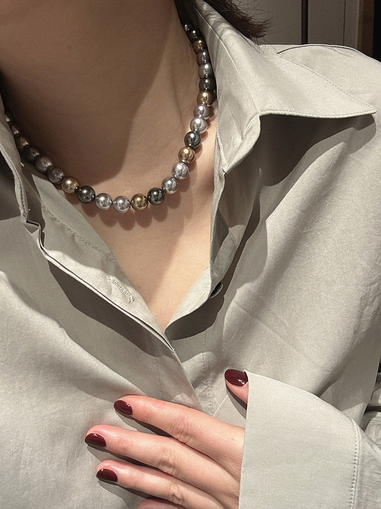 Aurora Tahitian Morandi Artificial Crystal Pearl Necklace