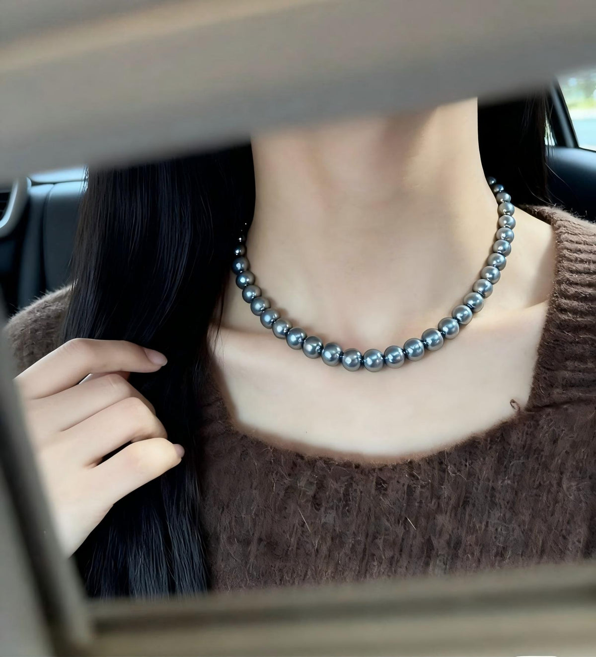 S925 Sterling Silver Blue Rose Mother of Pearl Shell Pearl Necklace for Women