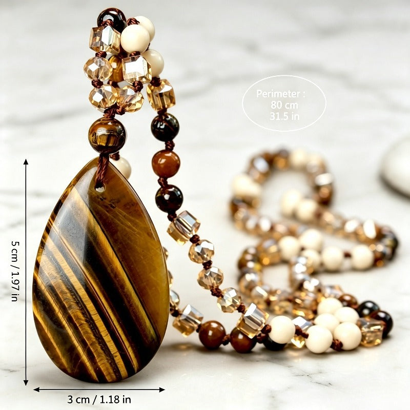 Natural Tiger Eye Stone Teardrop Pendant Necklace