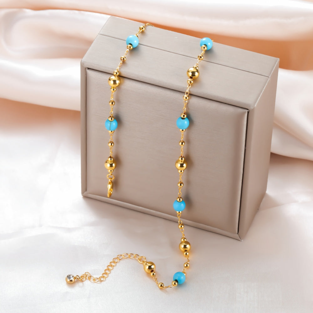 Turquoise Tone Layered Jewelry Set 3-Pcs :Necklaces, Oval Pendant & Bracelet