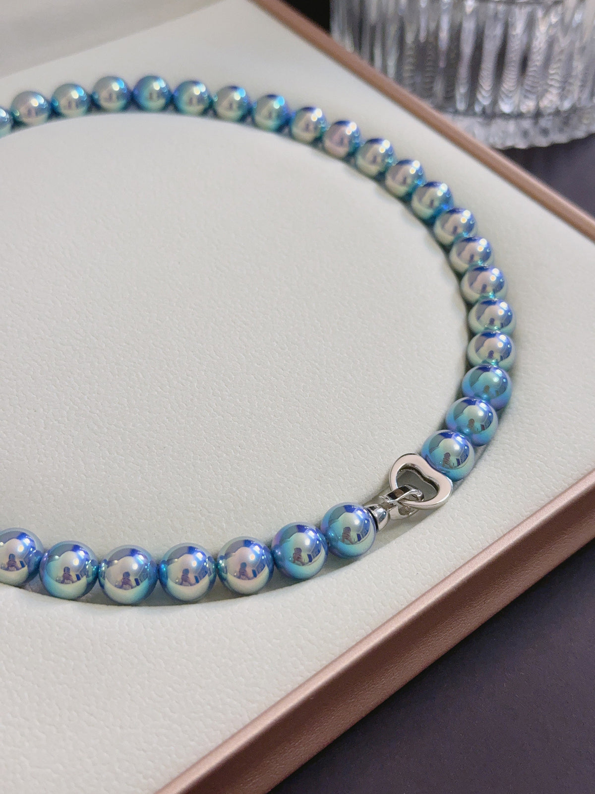 S925 Sterling Silver Blue Rose Mother of Pearl Shell Pearl Necklace for Women