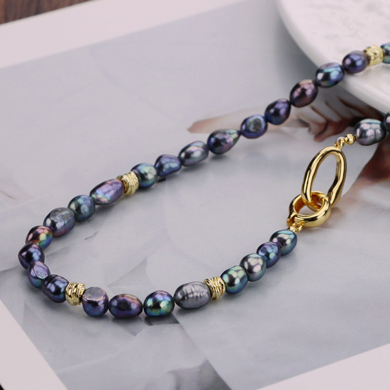 Peacock Iridescent Luster Freshwater Baroque Cultured Pearl Necklace