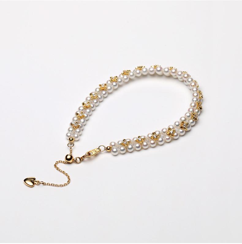 Handcrafted  Freshwater Pearl  18K Gold Plated Osmanthus Floral Braided Pearl Choker Necklace & Bracelet Set