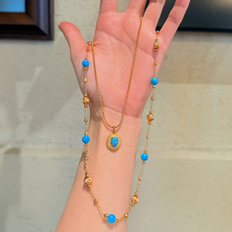 Turquoise Tone Layered Necklaces 
pendant