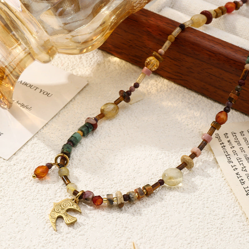 Natural Stone Beaded Necklace for women  Swallow Pendant Choker