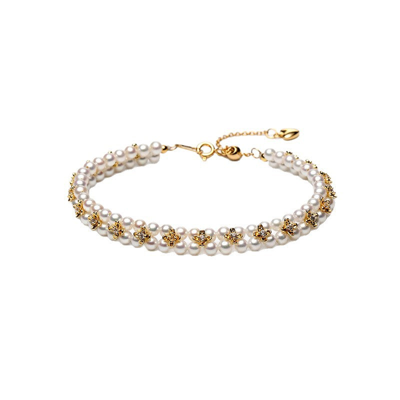 Handcrafted  Freshwater Pearl  18K Gold Plated Osmanthus Floral Braided Pearl Choker Necklace & Bracelet Set