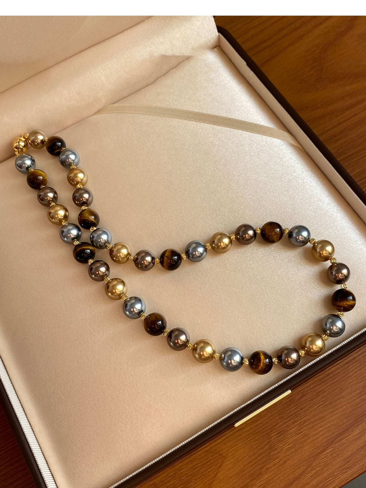 Natural Tiger Eye Stone & Multi-Color Pearl Necklace and Bracelet Jewelry Set 