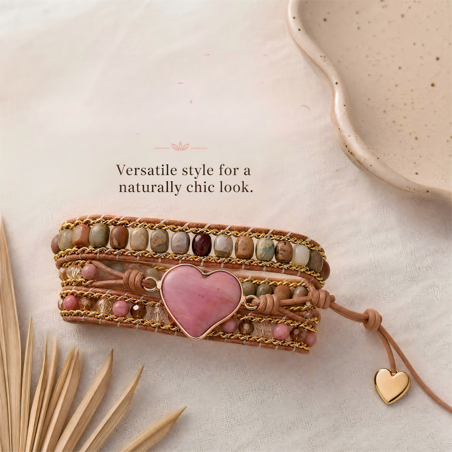 Handicrafts Natural Pink Gemstone Heart Wrap Bracelet