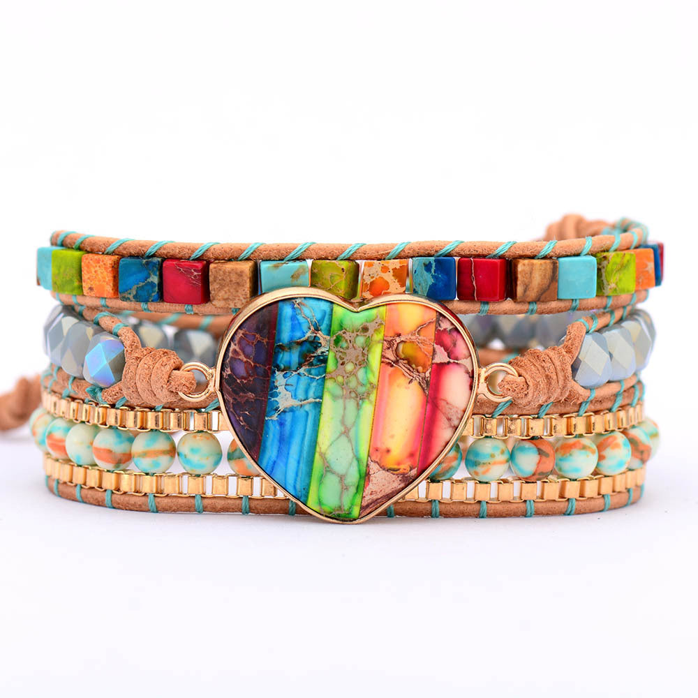Handmade Rainbow Heart Wrap Bracelet