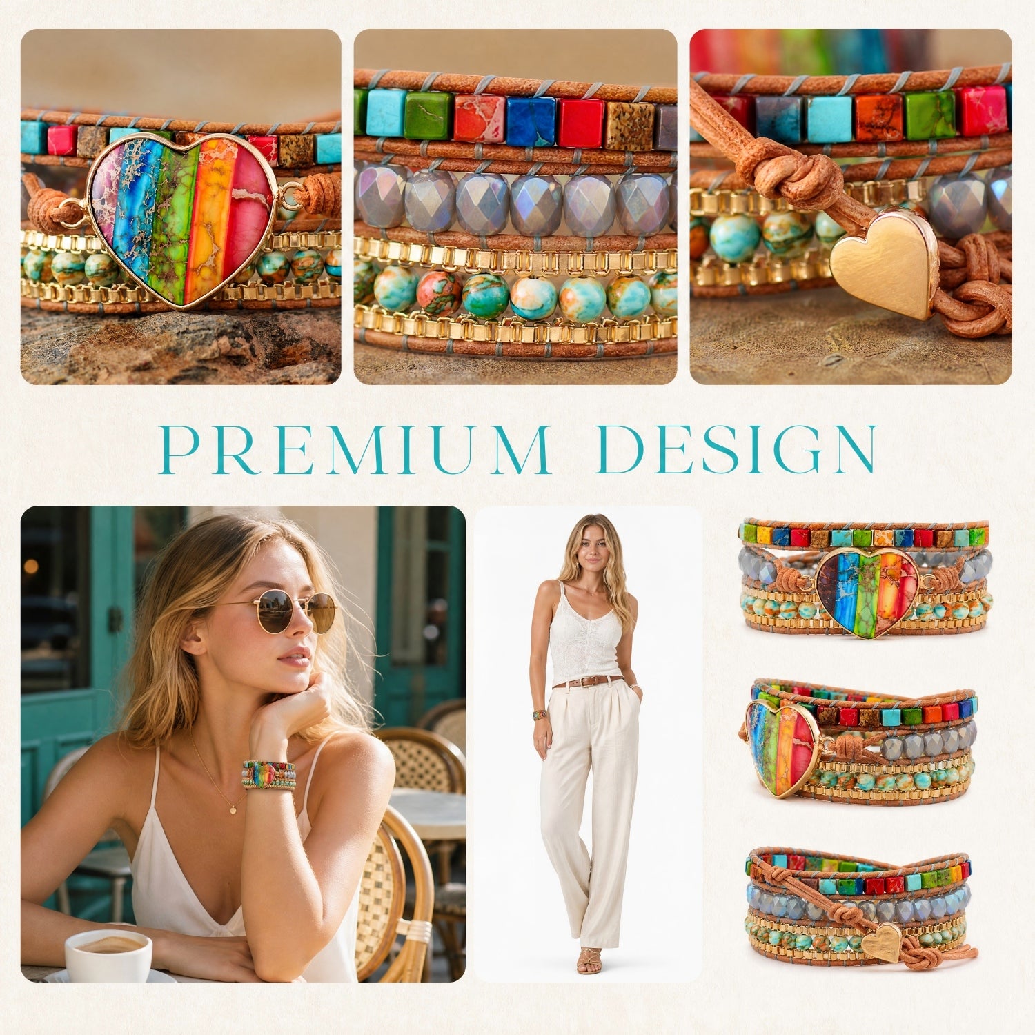 Handmade Rainbow Heart Wrap Bracelet