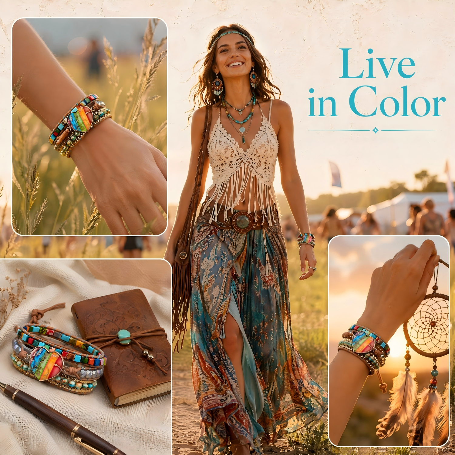 Handmade Rainbow Heart Wrap Bracelet