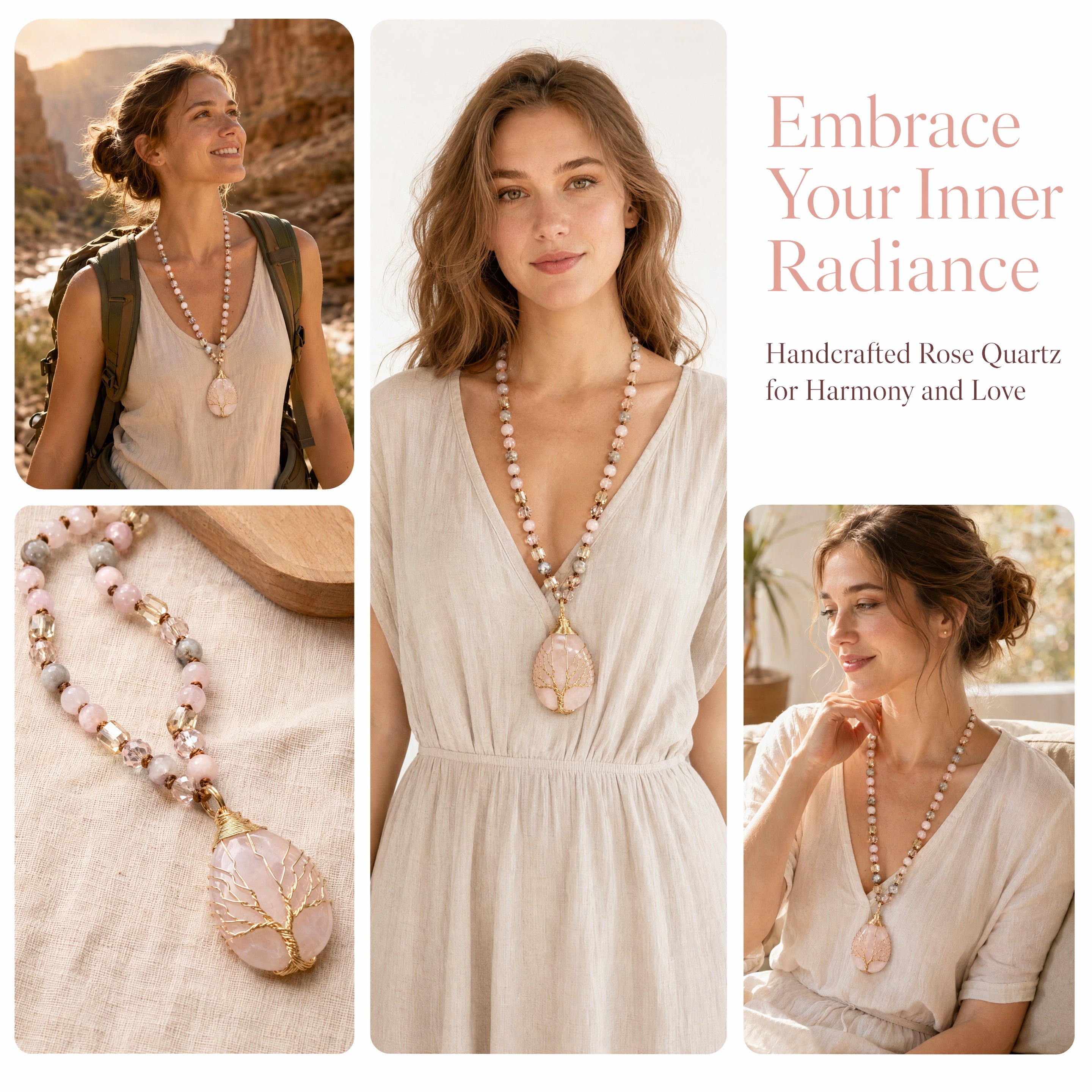 Rose Quartz Tree of Life Necklace