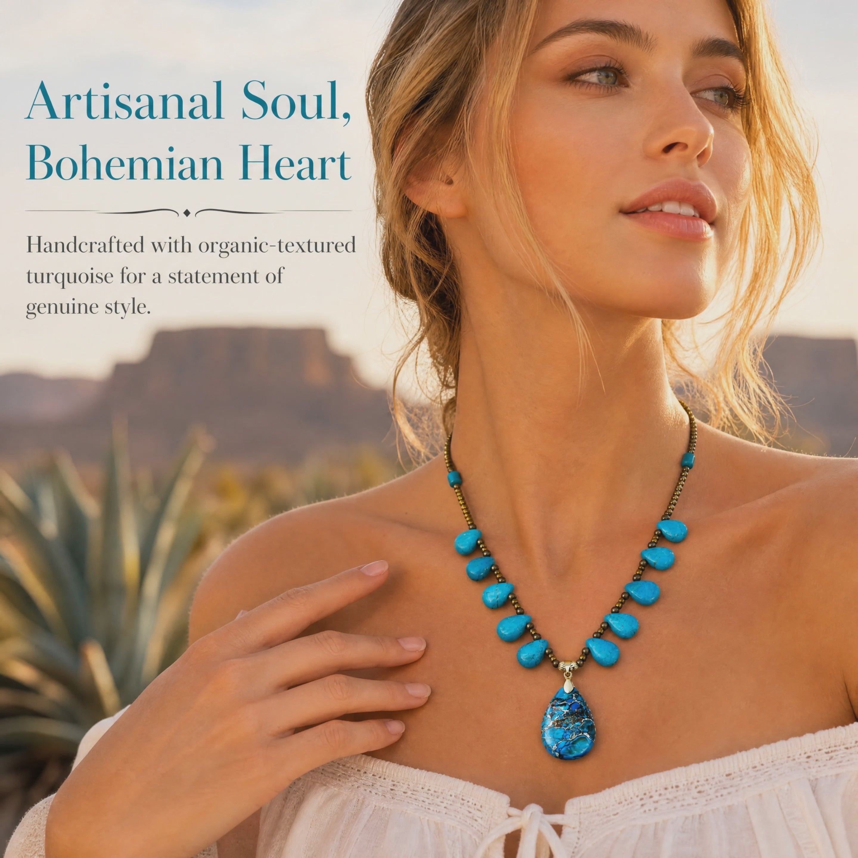 Handcrafted Turquoise-Tone water drop Pendant Necklace